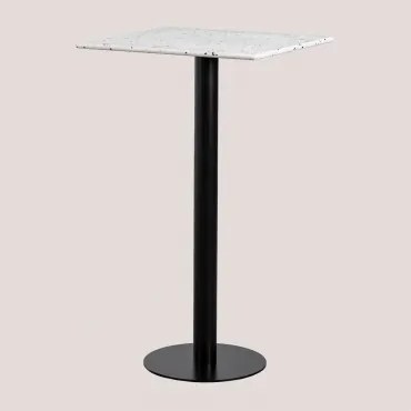 Kwadratowy Wysoki Stolik Barowy 60x60 Cm Z Lastryko Dolce Terrazzo W Kolorze Kości Słoniowej - Czarny - Sklum
