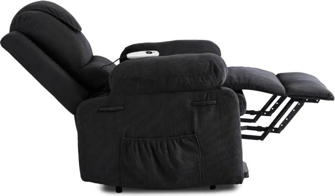 Fotel Masujący FENIX z Funkcją Wstawania Elektrycznie Rozkładany Czarny Nowoczesny
