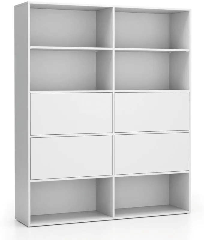 Regał biurowy szeroki LAYERS, 4 schowki, 1582 x 400 x 1905, biały