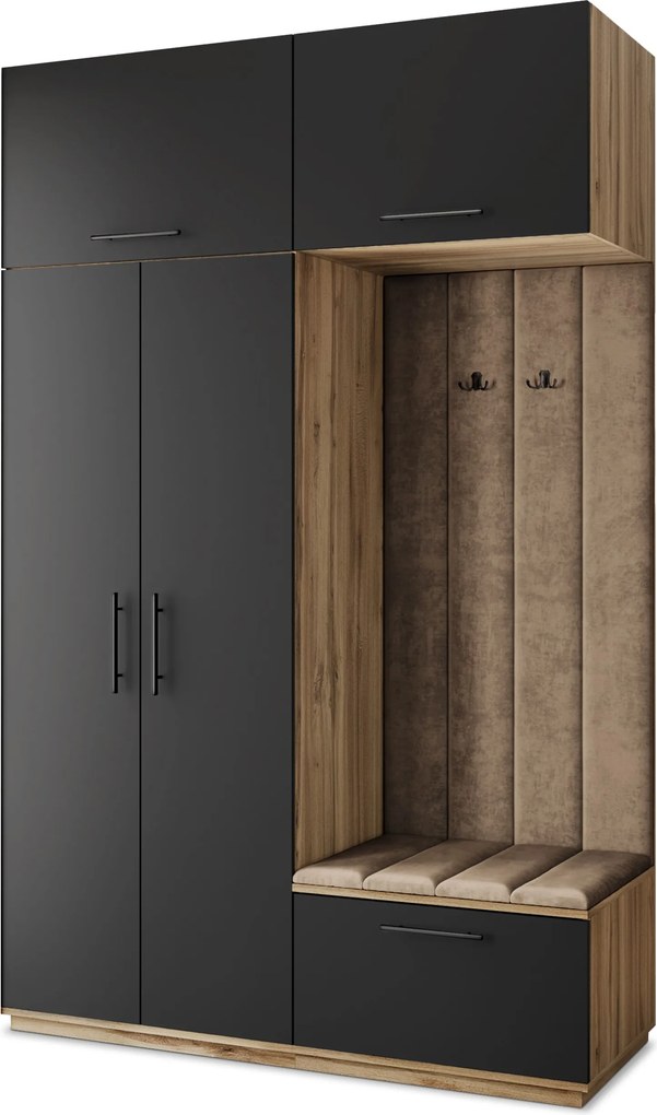 Masseno Garderoba REMA 150/240/60 cm Nowoczesna Szafa do Przedpokoju Dąb wotan, MONOLITH 09 (Beżowy)