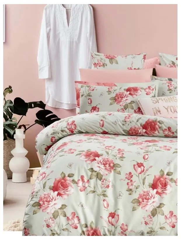 Zielono-różowa pościel dwuosobowa z bawełny renforcé z prześcieradłem 200x220 cm – Mila Home