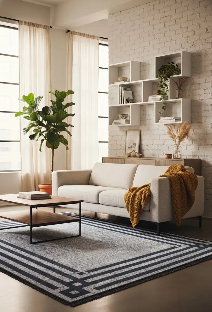 Szary dywan klasyczny z czarną ramką do salonu S6-W35