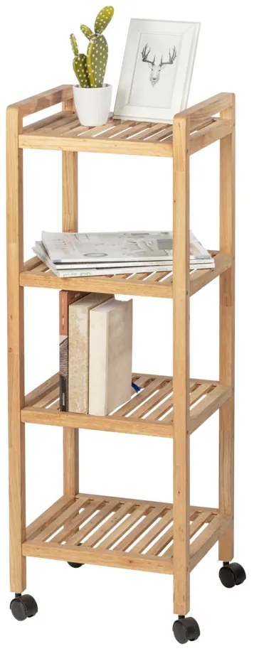 Regał łazienkowy na kółkach NORWAY z czterema półkami, drewno orzechowe, WENKO