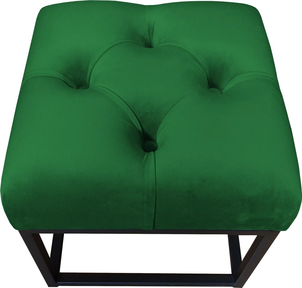Pufa CHESTERFIELD tkanina Welur loft ławka podnóżek metal : Kolor Stelaża - Czarny , Kolor tkaniny - VELVET - MG25, Typ tkaniny - Velvet