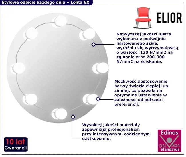 Nowoczesne okrągłe lustro LED 60 cm Otti