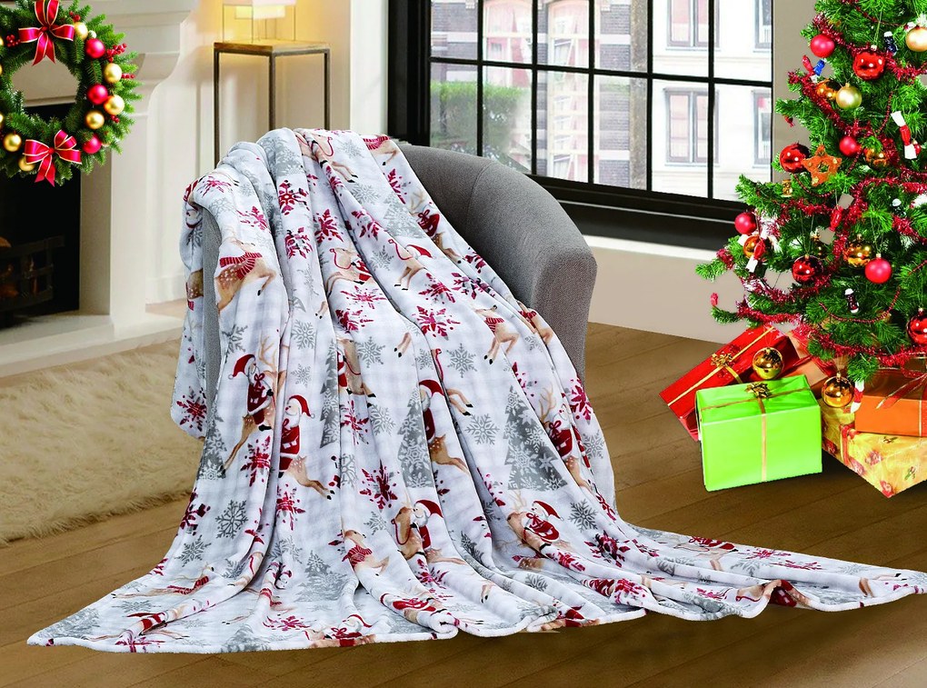 Biały świąteczny koc z mikropluszu NORTH POLE Rozmiar: 200 x 220 cm