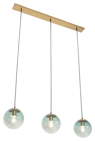 Lampa wisząca art deco mosiądz z zielonym szkłem 3-światła - Pallon