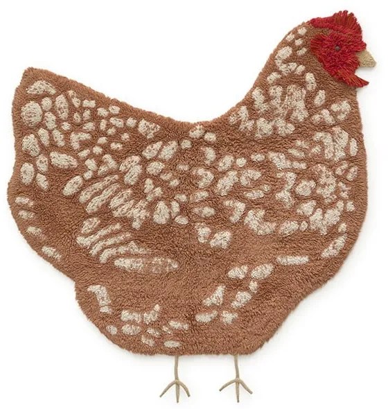 Brązowy bawełniany dywan dziecięcy tkany ręcznie odpowiedni do prania 110x100 cm Chicken – Lorena Canals