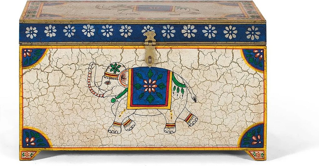 Skrzynia z drewna manguier pomalowana à la main wielokolorowo