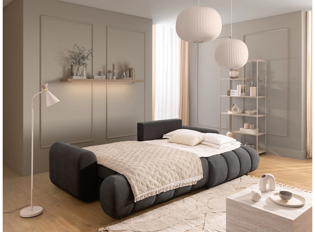 Narożnik Lutario Mini z funkcją spania prawostronny - ciemnoszara plecionka hydrofobowa Venice 2021