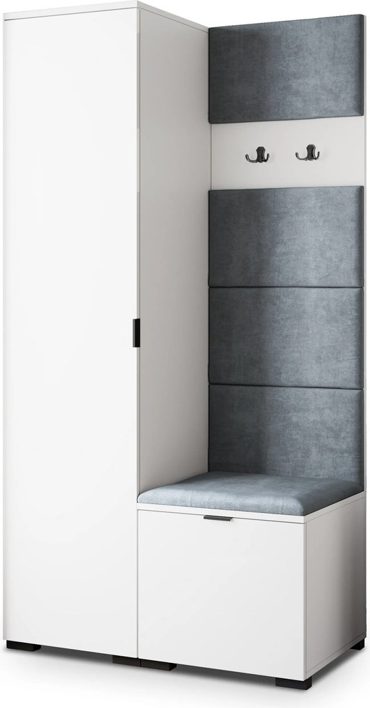 Masseno Garderoba LORI 95/181/51 cm Nowoczesna Szafa do Przedpokoju Biała, MONOLITH 85 (Szary)