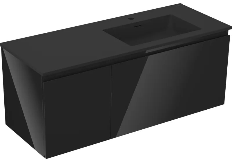 Mexen Orio szafka łazienkowa 120 cm z umywalką Otis prawą, 1S, 1D, czarna połysk/czarna mat - 91A13-12047-3-BBFF70-W18P71