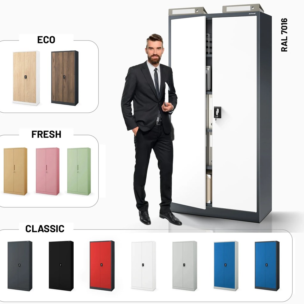 Szafa biurowa na dokumenty antracytowo-biała: JAN, 900 x 1850 x 400 mm