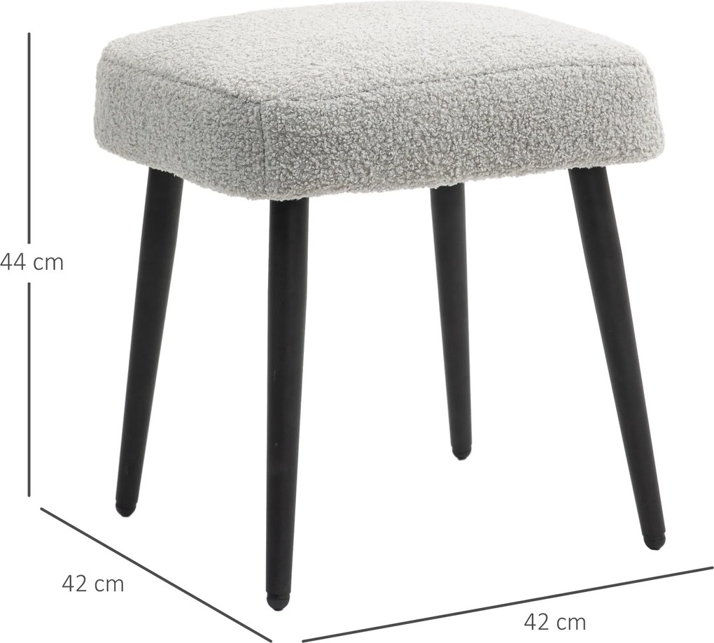 HOMCOM Stołek, Podnóżek, Siedzisko z Wypełnieniem, Wygląd Kaszmiru, Nogi Stalowe, 42 x 42 x 47 cm, Jasnoszary