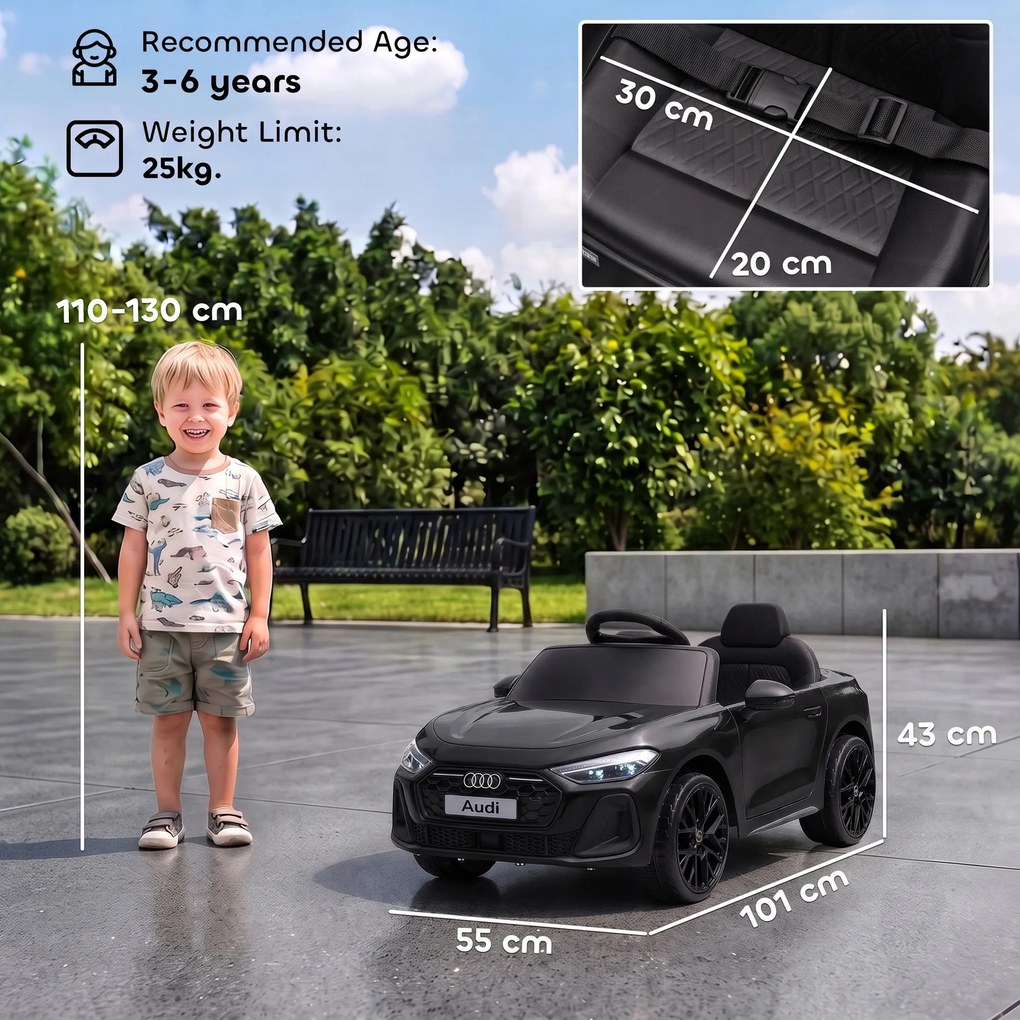 AIYAPLAY Elektryczny samochód dla dzieci Audi A5L 12V z pilotem 2,4 G, 2 silniki, akumulator litowy, miękki start, zawieszenie 4-kołowe | Aosom PL
