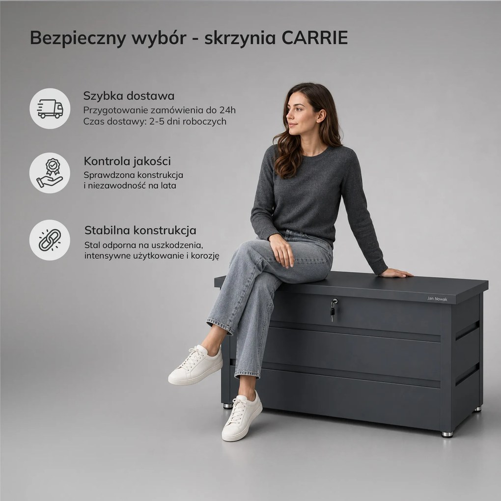 Skrzynia ogrodowa balkonowa duża antracytowa: CARRIE 1190 x 520 x 587 mm