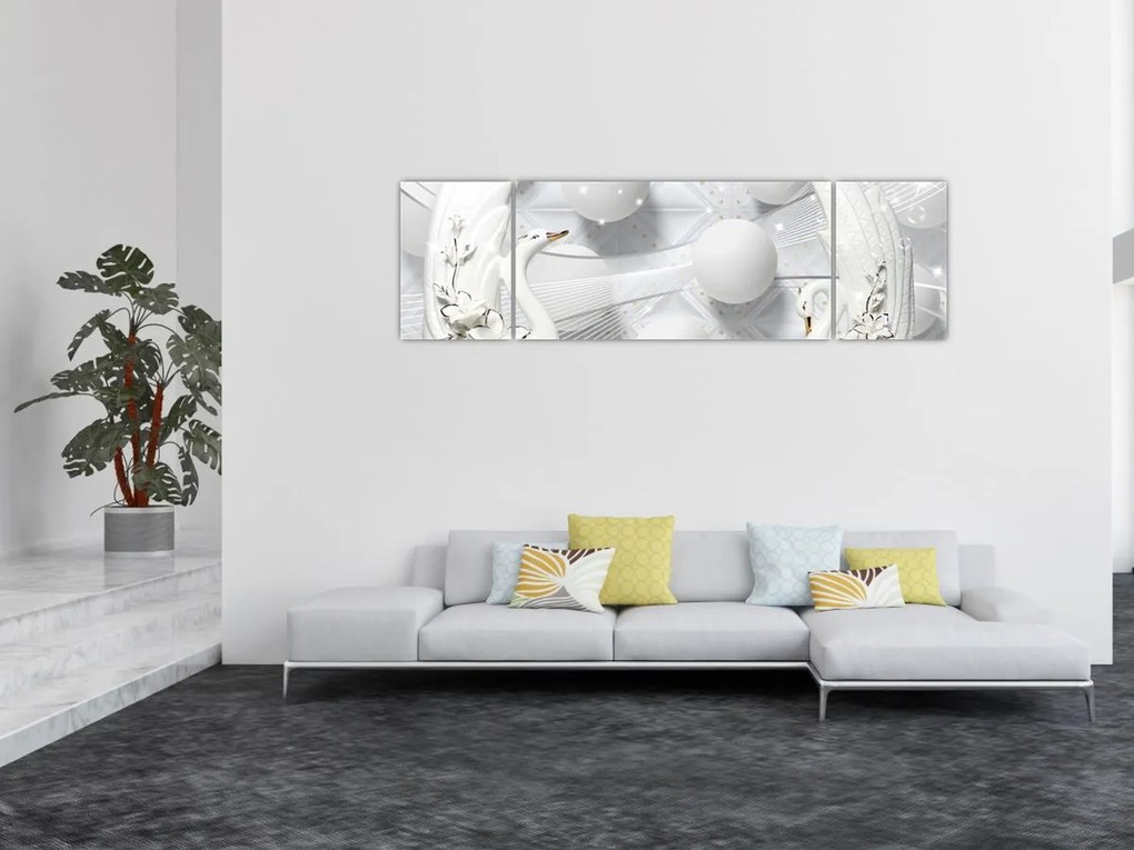 Obraz - Złoty łabędź na wodzie (170x50 cm)