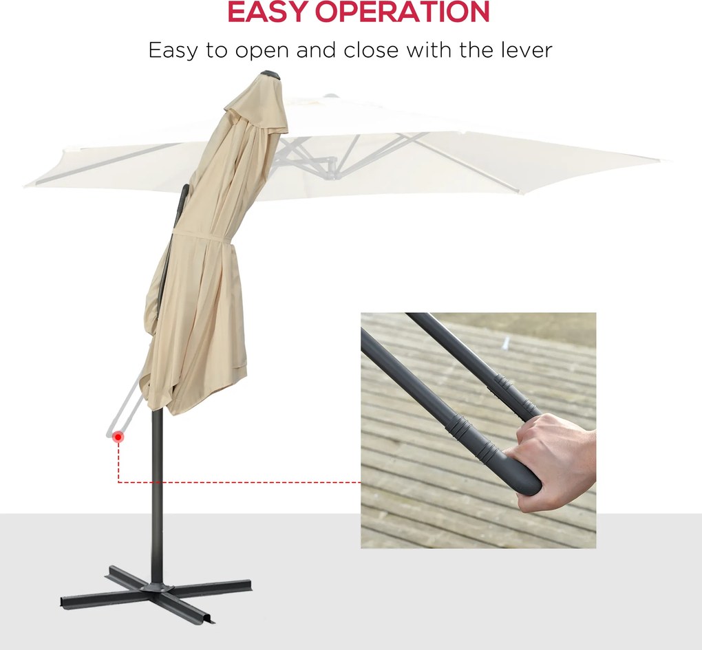 Outsunny Parasol tarasowy Ø293cm z bocznym uchwytem, podstawa krzyżowa, wodoodporny, kremowy | Aosom PL