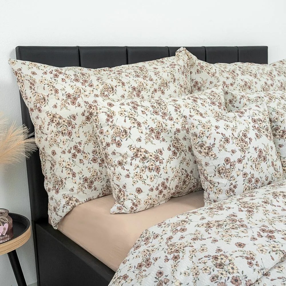 Kvalitex Pościel krepa Kvítí beżowa, 140 x 220 cm, 70 x 90 cm