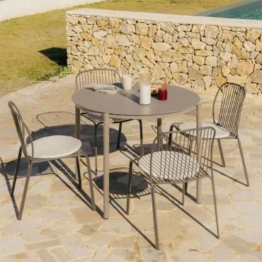 Zestaw Okrągłego Stołu Ø110 Cm Z Aluminium Elton I 4 Krzeseł Ogrodowych Ze Stali Anerina Moka Brown - Sklum