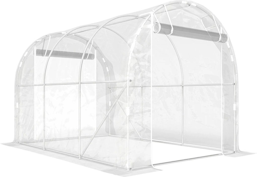 Outsunny Tunel foliowy (polytunnel), szklarnia z możliwością wejścia z ocynkowanym stalowym stelażem i odpornym na UV pokryciem PE, przezroczysta | Aosom PL