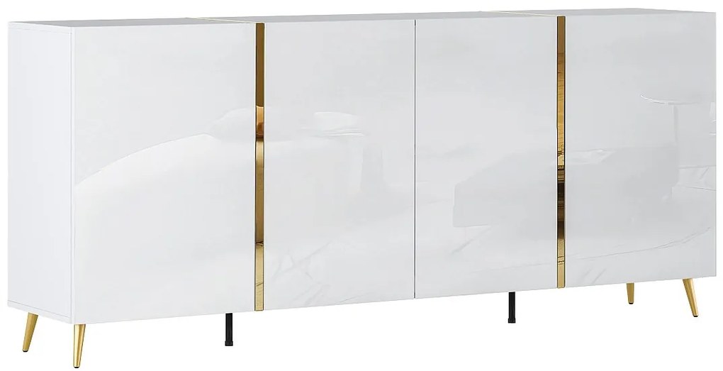 Kredens 4-drzwiowy - 200 cm - Błyszczący biały i Złoty - MARZIALO
