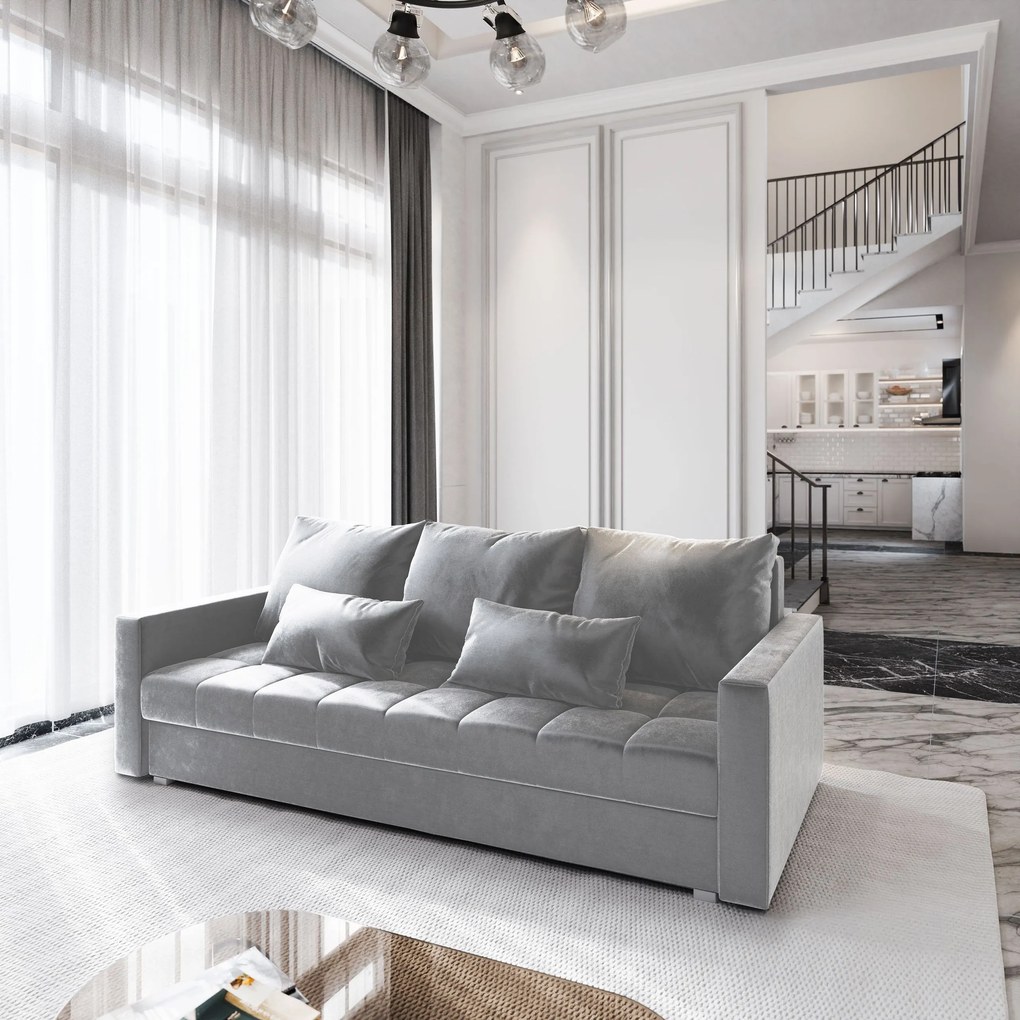 Masseno Sofa SIRO z funkcją spania i pojemnikiem na pościel, Rozkładana sofa - Jasnoszary, PAROS 05