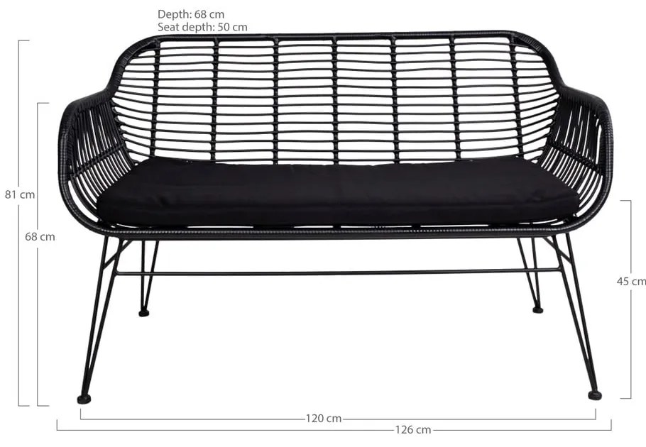Czarna sofa ogrodowa ze sztucznego rattanu House Nordic Trieste