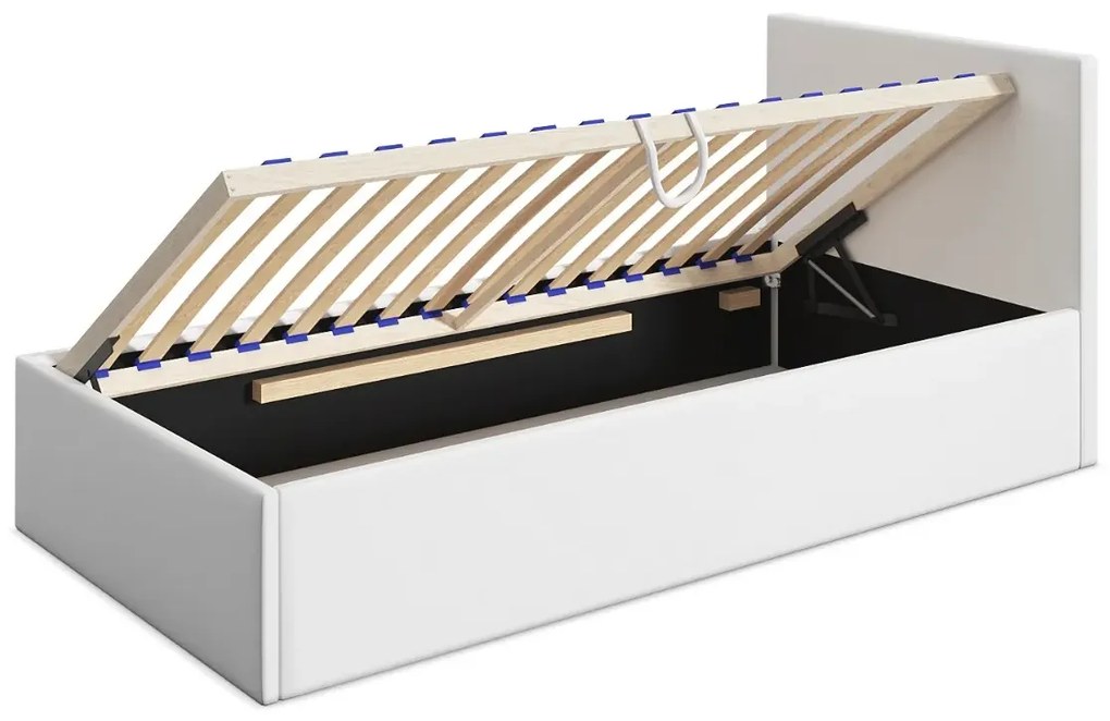 Łóżko młodzieżowe VIVO 80x200 jasne szare z tapicerowanym panelem i pojemnikiem na pościel MKPOL