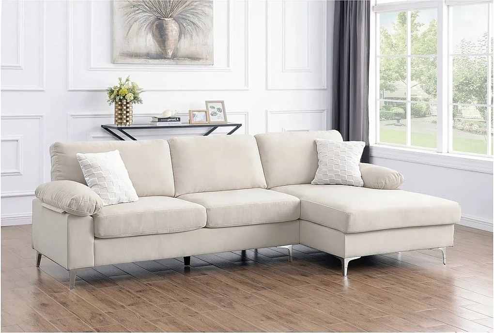 Sofa narożna "Jade" z tkaniny szenilowej - 3-osobowa - Beżowy