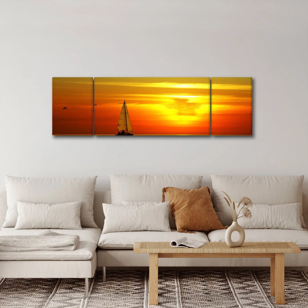 Obraz zachodu słońca z jachtem (170x50 cm)