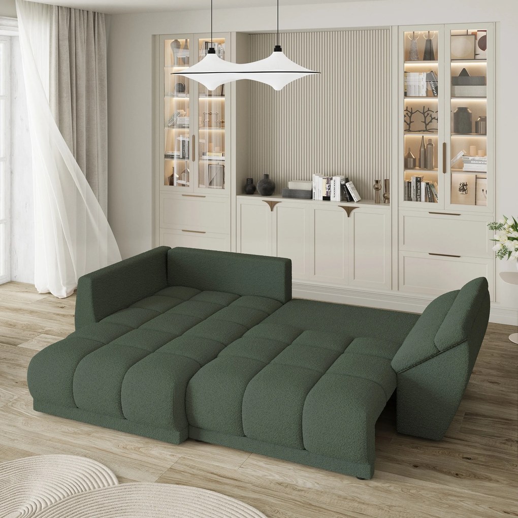 Masseno Narożnik ORENTI z funkcją spania i pojemnikiem na pościel Narozniki L, Rozkładana sofa - Zielony, QUELLE 37
