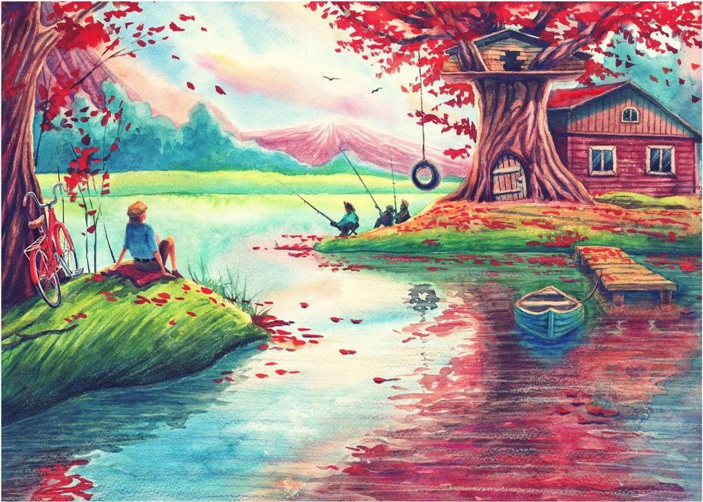 Obraz - Akwarela, Bay in a mountain village (70x50 cm)
