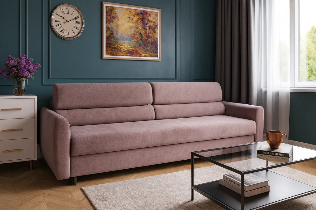 Beżowa rozkładana sofa z pojemnikiem K4-W85