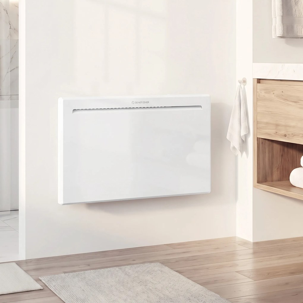 HOMCOM Inteligentny panel grzewczy 1500 W, wolnostojący/montaż ścienny, ogrzewanie elektryczne z 7-dniowym timerem, wykrywanie otwartego okna, ochrona przed mrozem, biały | Aosom PL