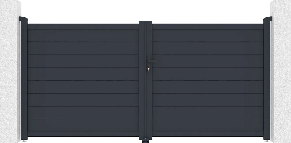 Brama rozwierna pełna z antracytowego aluminium szer. 305 x wys. 150 cm - NAZARIO