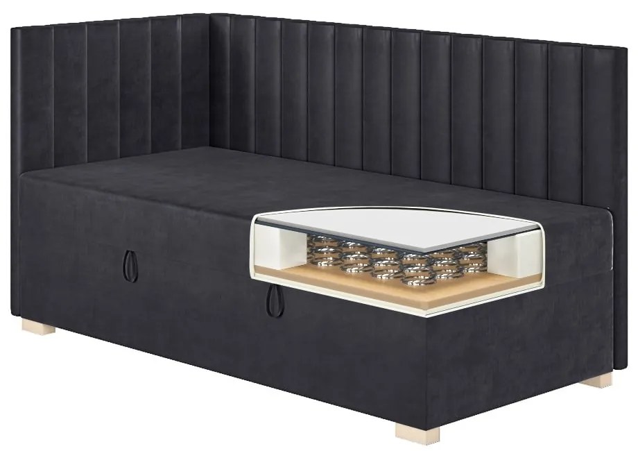 Ciemnoniebieskie narożne łóżko dziecięce ze schowkiem i materacem 90x200 cm Snugi – Ghado