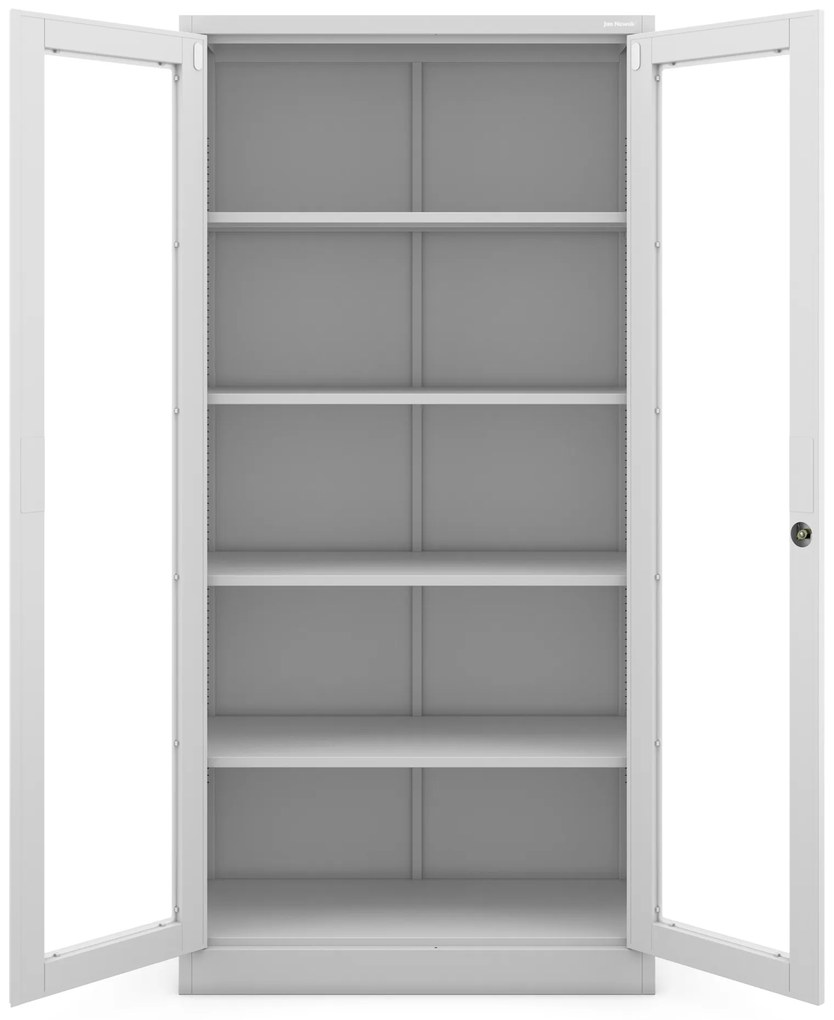 Szafa ze szklanymi drzwiami z szybami AMELIA, 900 x 1850 x 400 mm, szara