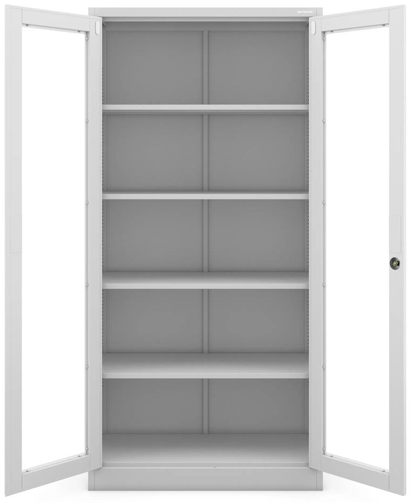 Witryna przeszklona metalowa wysoka z zamkiem szara, 900x1850x400 mm: AMELIA