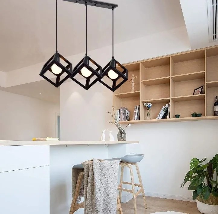 Lampa sufitowa metalowa loft sześcian wisząca AT40-3SZ-Black