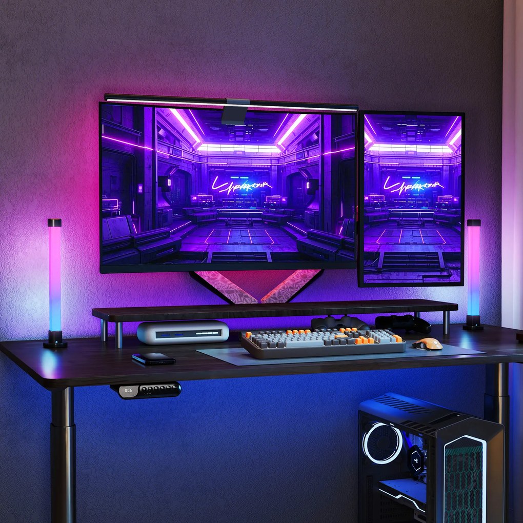 HOMCOM Zestaw 2 lamp LED, lampka stołowa z kontrolą przez aplikację i pilota, synchronizacja z muzyką, tryby kolorów, timer, biały