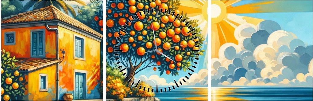 Obraz - Dom z pomarańczami I. (z zegarem) (90x30 cm)