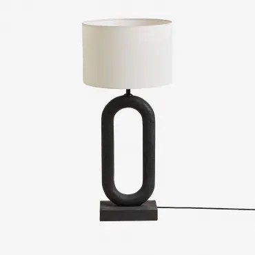 Lampa Stołowa Ariadne Z Drewna Mango I Lnu Biała & ↑65 Cm - Sklum