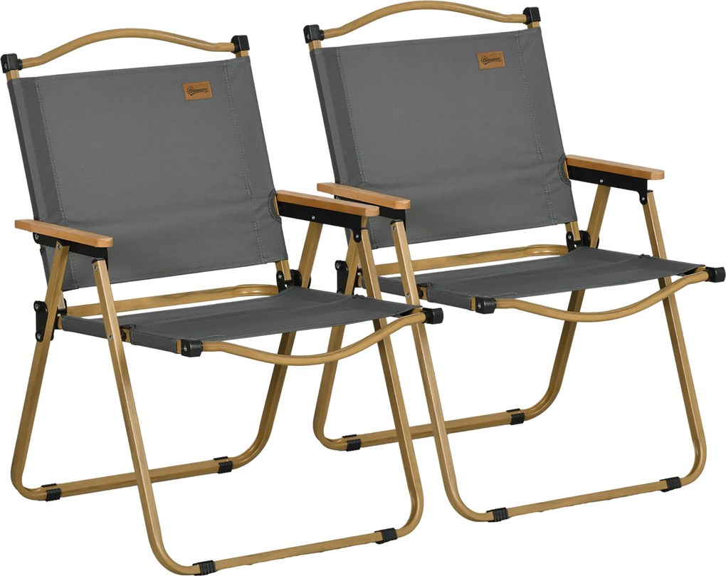 Outsunny Krzesła kempingowe, 2x Krzesło plażowe, składane, Stal, Wygląd drewna, Ciemnoszary