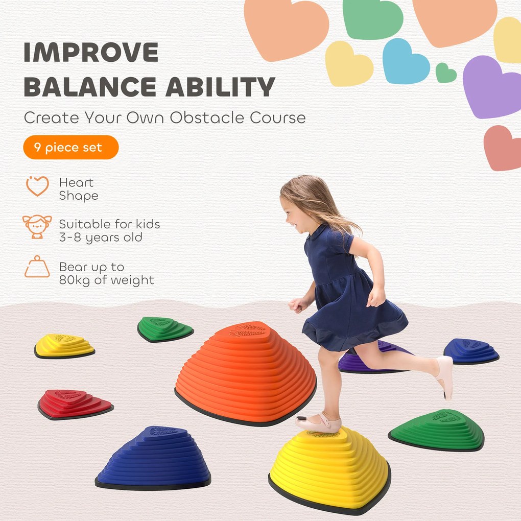 AIYAPLAY Zestaw 9 Trittsteine, design antypoślizgowy, do użytku wewnętrznego i zewnętrznego, łatwe do układania, kolorowe