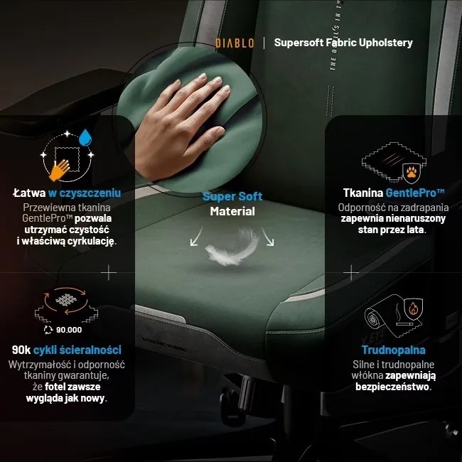 Fotel gamingowy materiałowy Diablo X-Eye Prime Normal Size, Forest Green