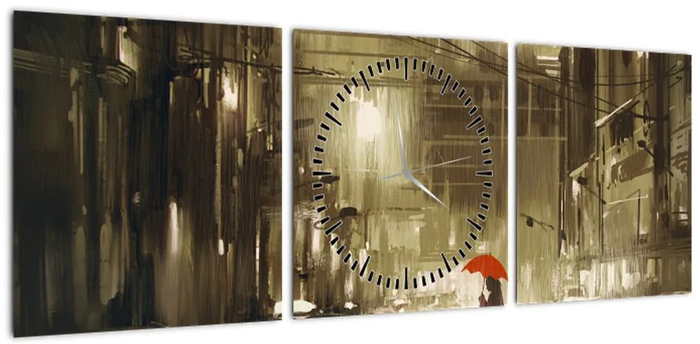 Obraz - Kobieta w deszczową noc (z zegarem) (90x30 cm)