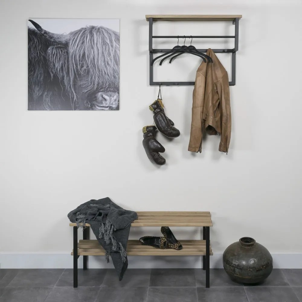 Czarny/w naturalnym kolorze metalowy wieszak ścienny z półką 71 cm Rizzoli – Spinder Design