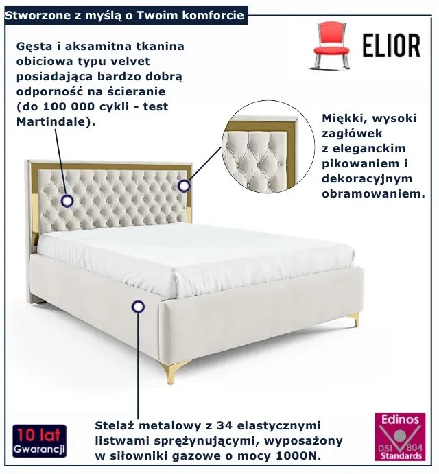 Białe pikowane łóżko w stylu glamour G1-P73