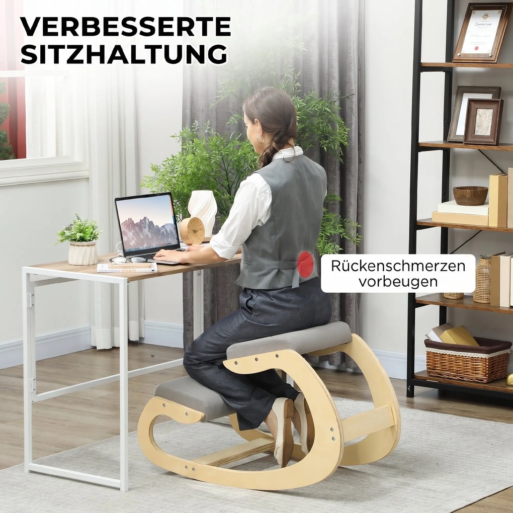 HOMCOM Ergonomiczne, bujane krzesło klęczące do home office, do poprawy postawy, jasnoszary | Aosom PL